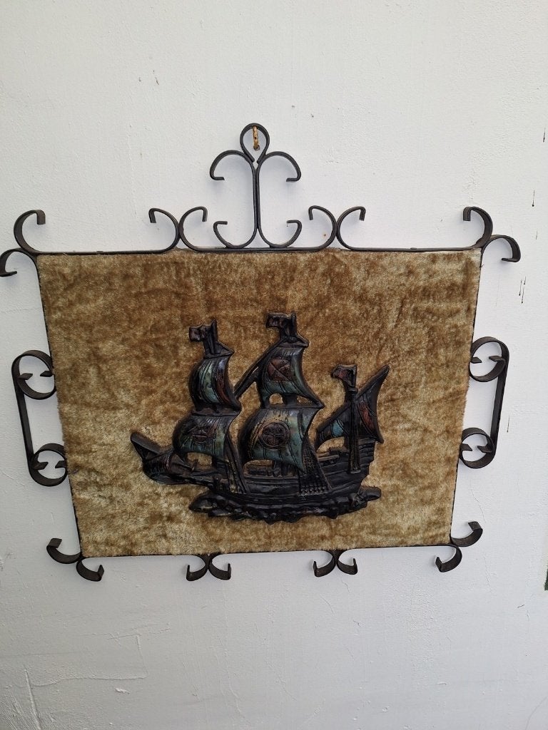 Decoratief wandbord met schip - Vintage stijl, Ophalen, Metaal, Gebruikt, 60 cm