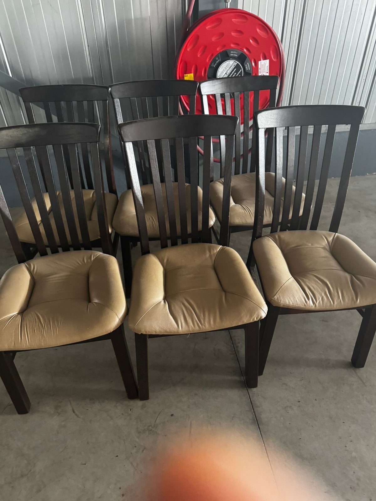 Eetkamerstoel In Eiken Met Beige Ledere  Zitting, Ophalen, Gebruikt, Overige kleuren, Overige materialen