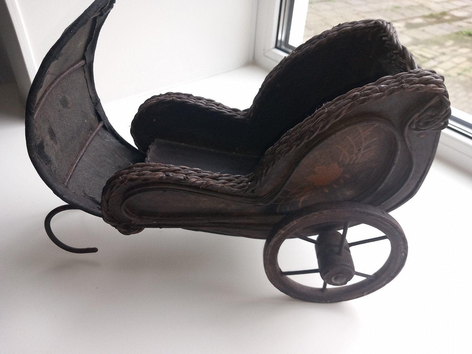 Antieke Poppenwagen - Vintage Rotan en Hout, Antiek en Kunst, Ophalen of Verzenden