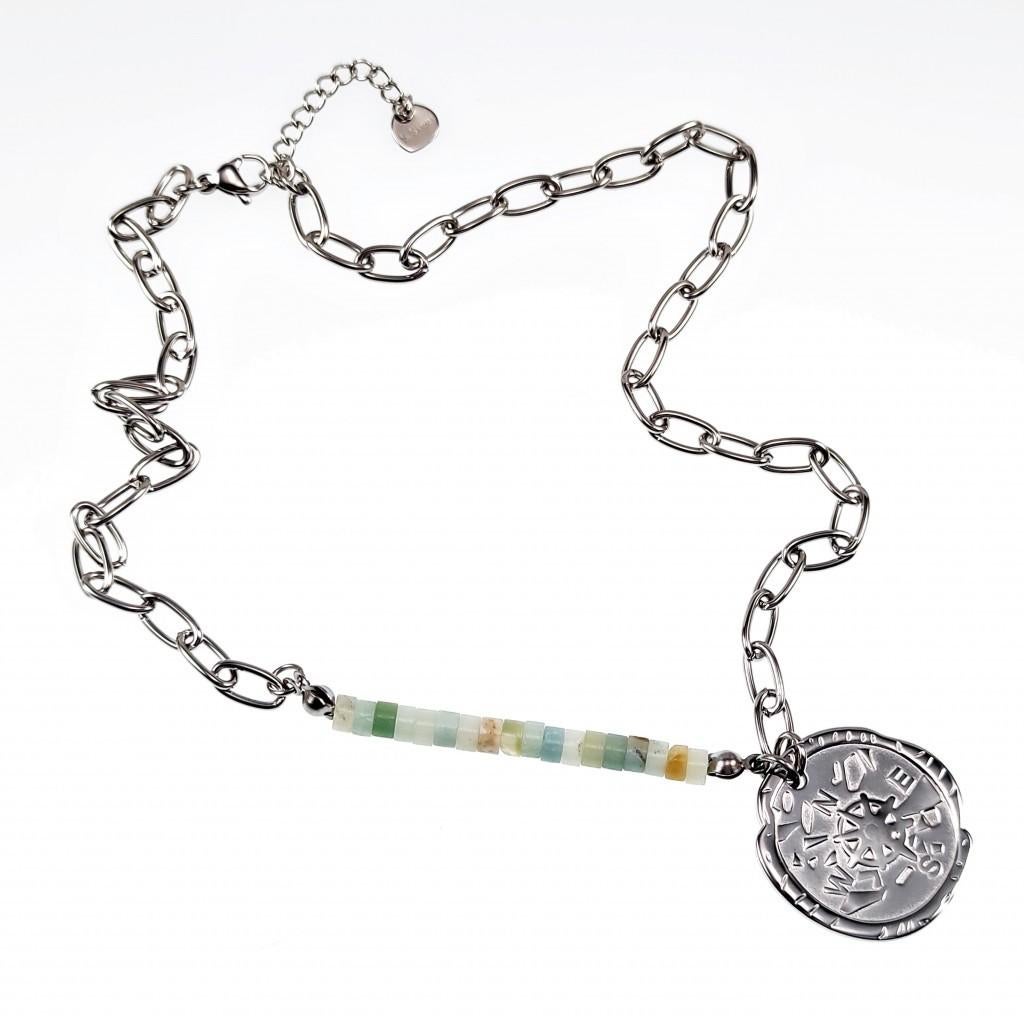 Kompas + Ovale Stalen Schakelketting Zilverkleur RVS - Dames, Sieraden, Tassen en Uiterlijk, Kettingen, Overige materialen, Verstelbaar