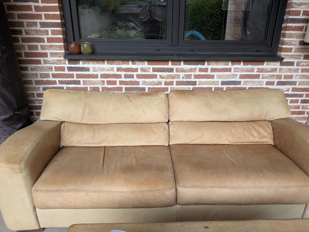 Leren bank, Huis en Inrichting, Banken | Bankstellen, Ophalen, Gebruikt, Rechte bank, 200 tot 250 cm