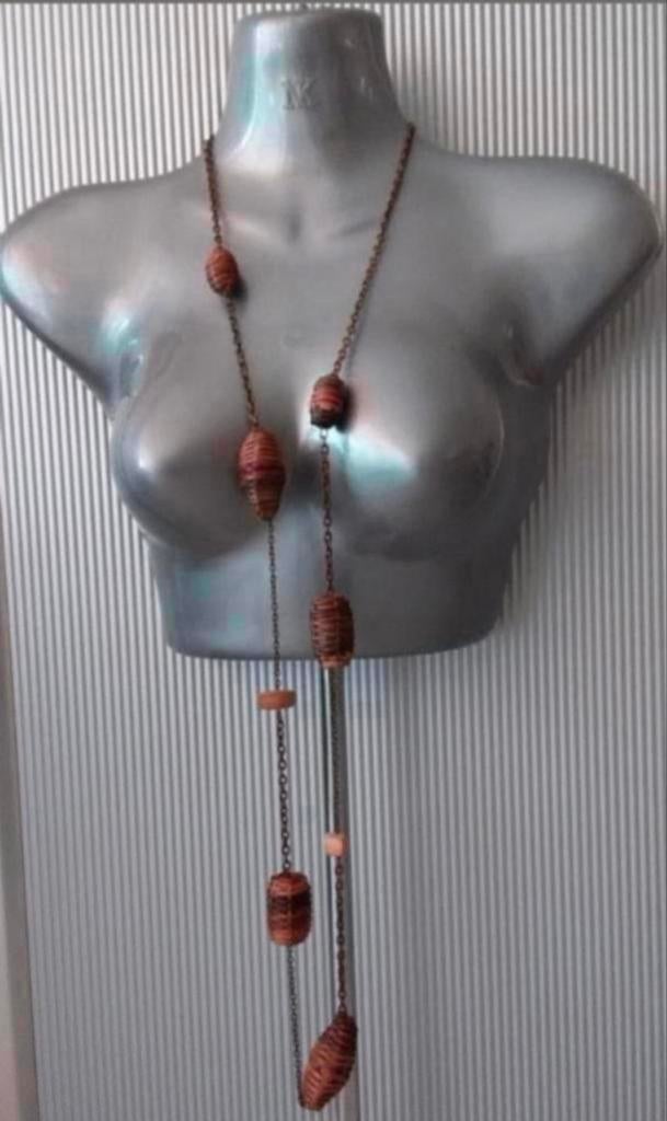 Manouk - ketting met bollen van riet. 3=2 actie!, Overige materialen, Verstelbaar, Bruin, Verzenden