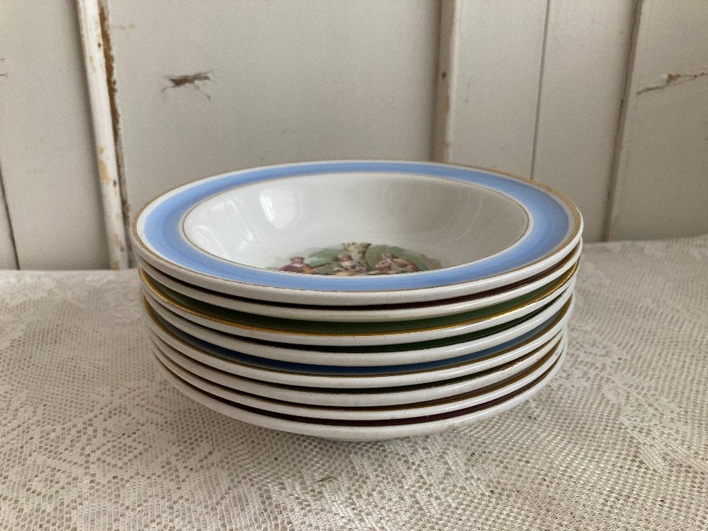 4x Brocante Finse schaaltjes met pastelkleurige rand, Ophalen