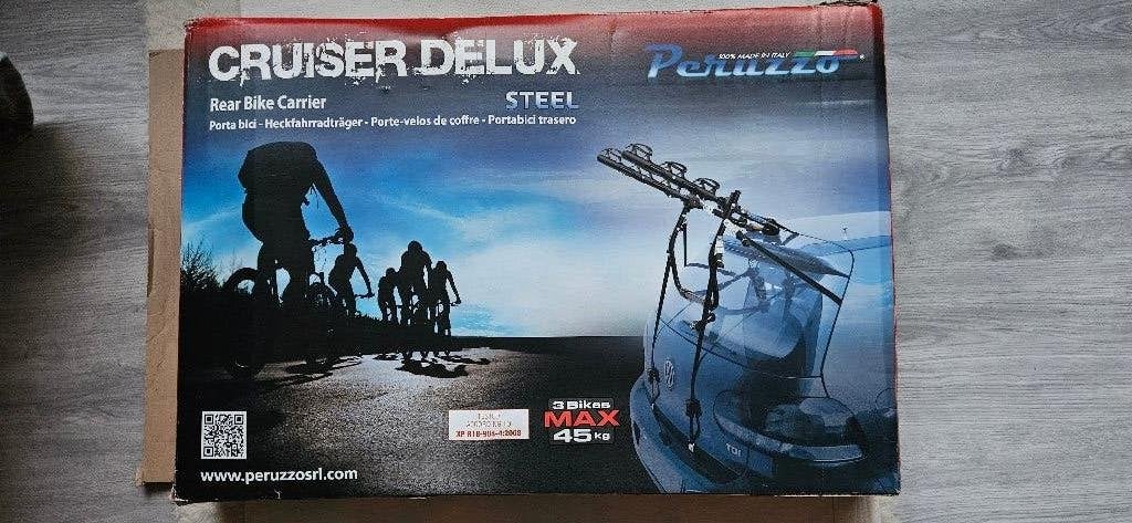 Te koop: Peruzzo Cruizer Deluxe fietsendrager, Auto diversen, Fietsendragers, Achterklepdrager, 3 fietsen of meer, Brede banden