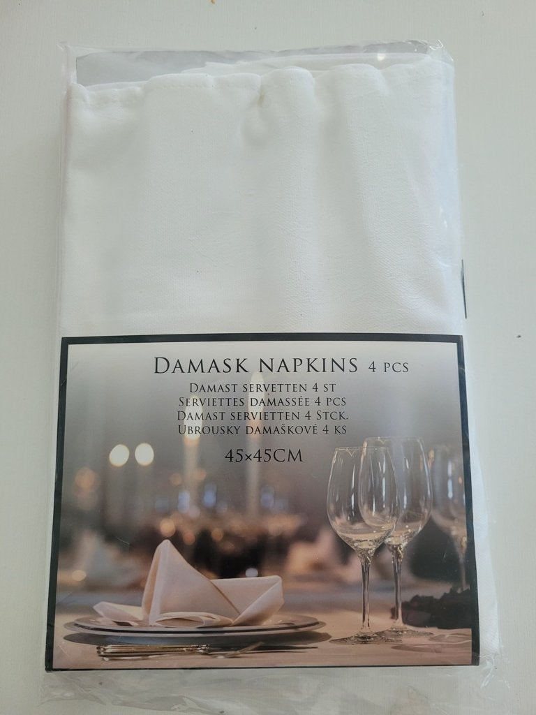 damast servet 45x45cm 4st wit, Vierkant, Nieuw, Wit, 45 cm