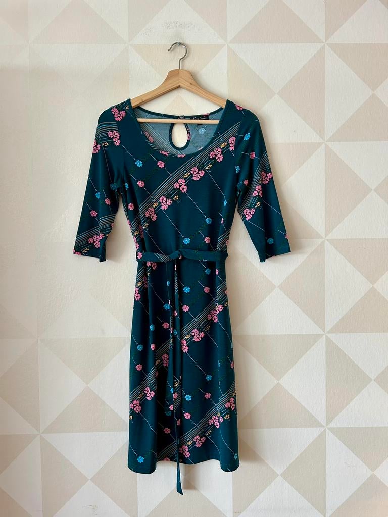 King Louie Dress jurk bloem blauw S/36, Blauw, Ophalen of Verzenden, Zo goed als nieuw, Knielengte