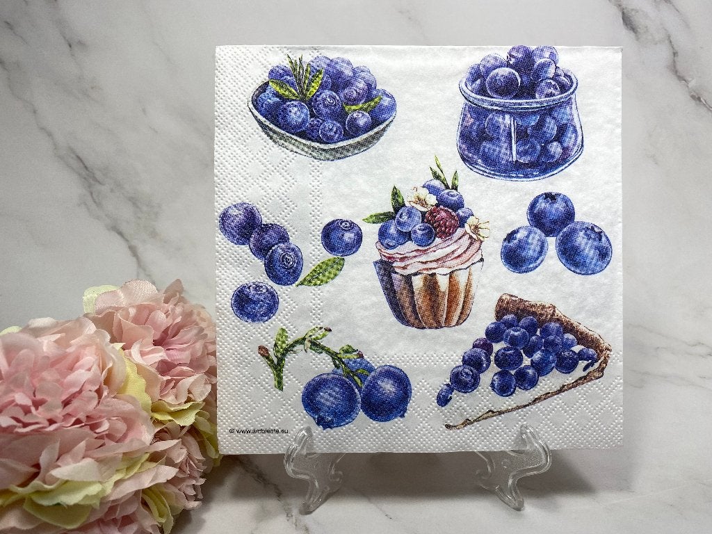 Knutsel servetten blauwe bessen decoupage 508, Ophalen of Verzenden, Nieuw, Knutselmateriaal