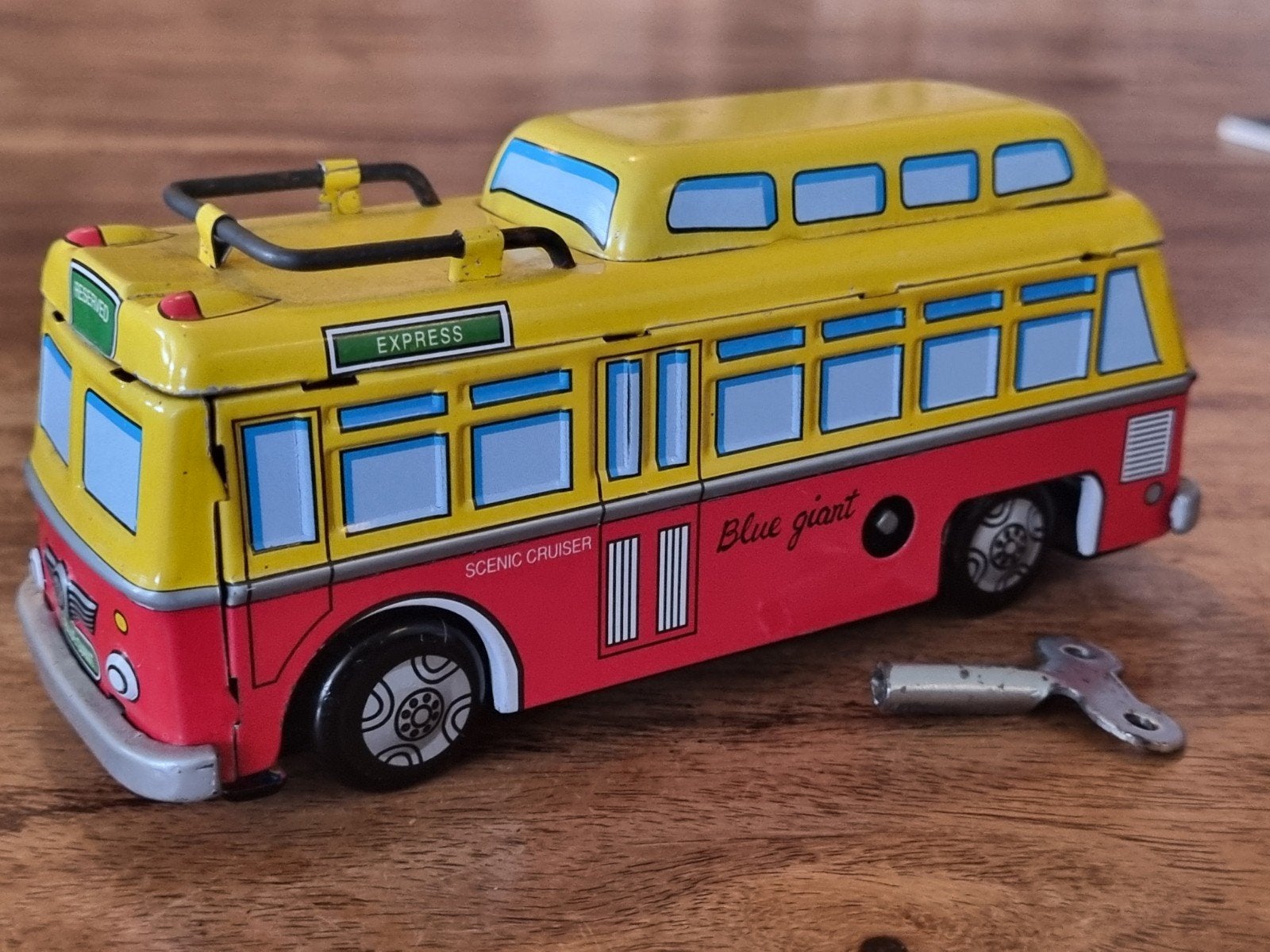 Vintage Blikken Bus 'Blue Giant' - Opwindbaar Speelgoed, Ophalen of Verzenden