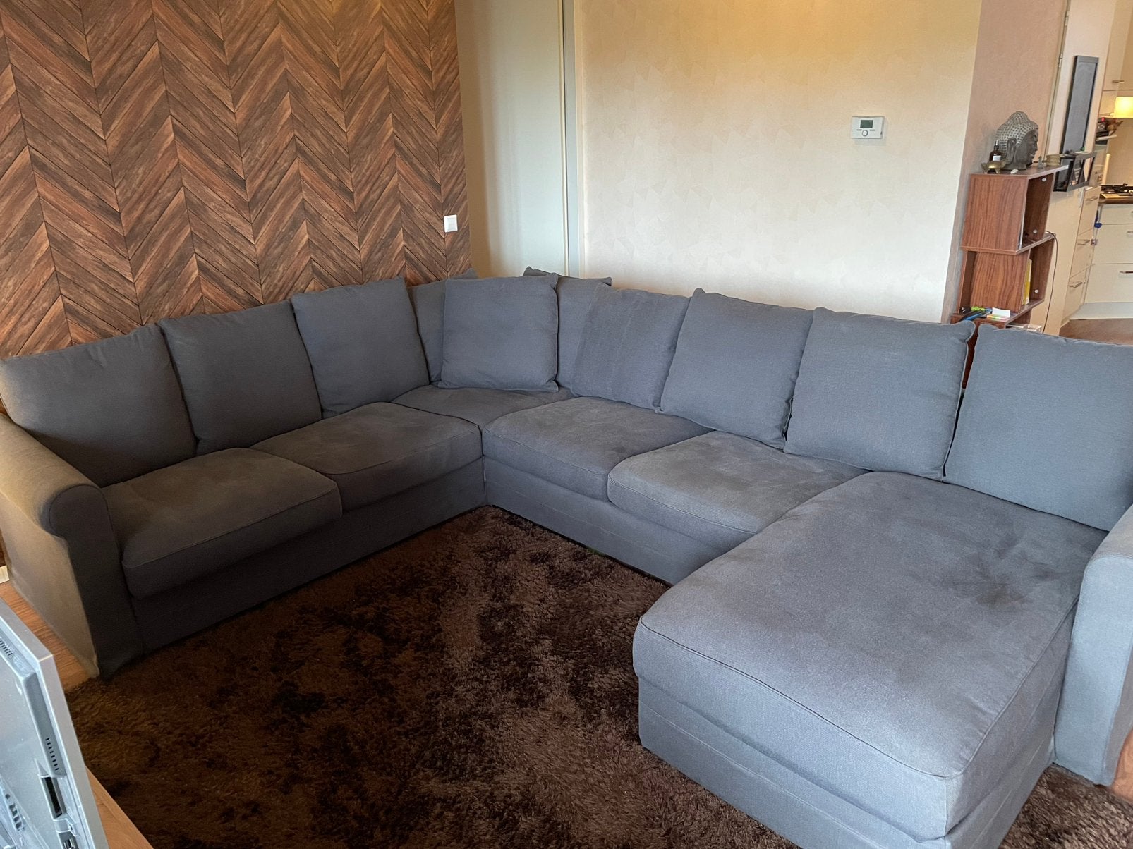 IKEA GRÖNLID hoekbank grijs met chaise + opbergruimte, Ophalen, Gebruikt, Stof
