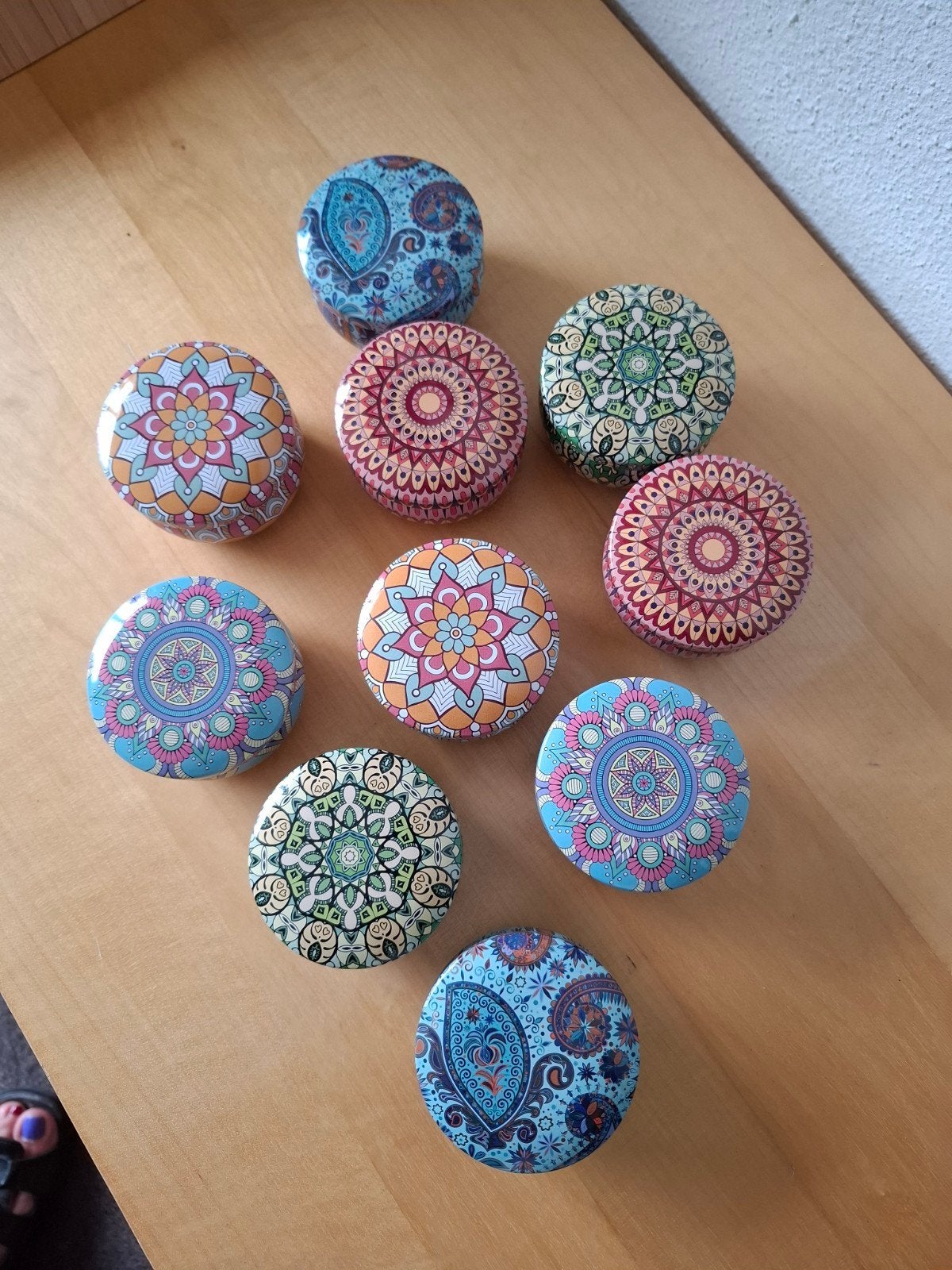 10 kleine blikjes met mandala patroon., Verzamelen, Ophalen of Verzenden, Overige
