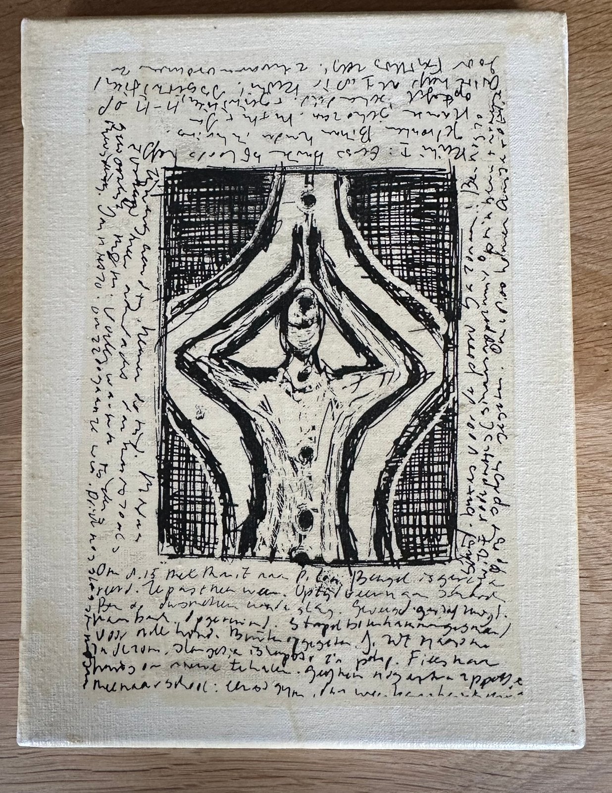 Inkttekening, dagboek fragment vanM.Boro 2002, Antiek en Kunst, Kunst | Etsen en Gravures, Ophalen of Verzenden