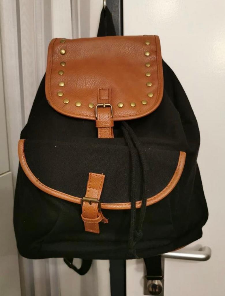 Nieuwe compacte katoenen rugzak zwart/bruin, Overige merken, 25 tot 40 cm, Nieuw, Ophalen of Verzenden