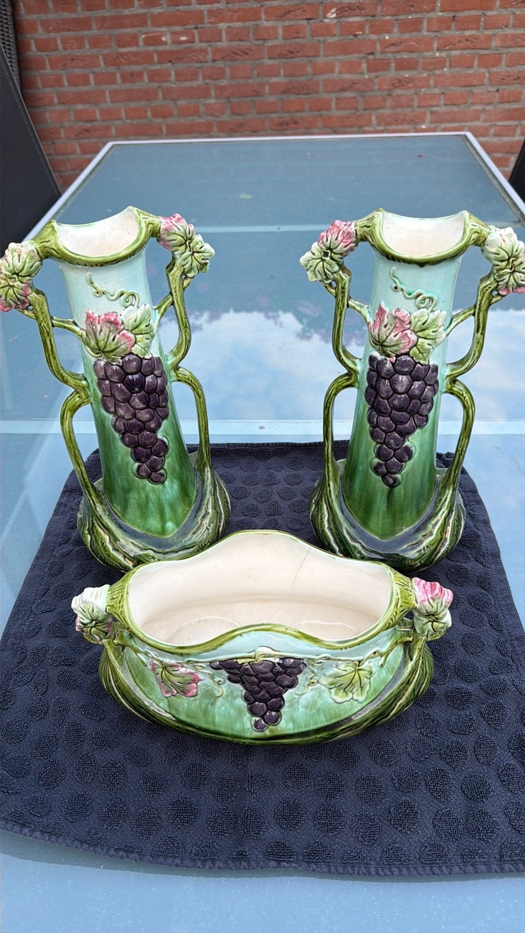 Art nouveau majolica kastgarnituur, Antiek en Kunst, Ophalen