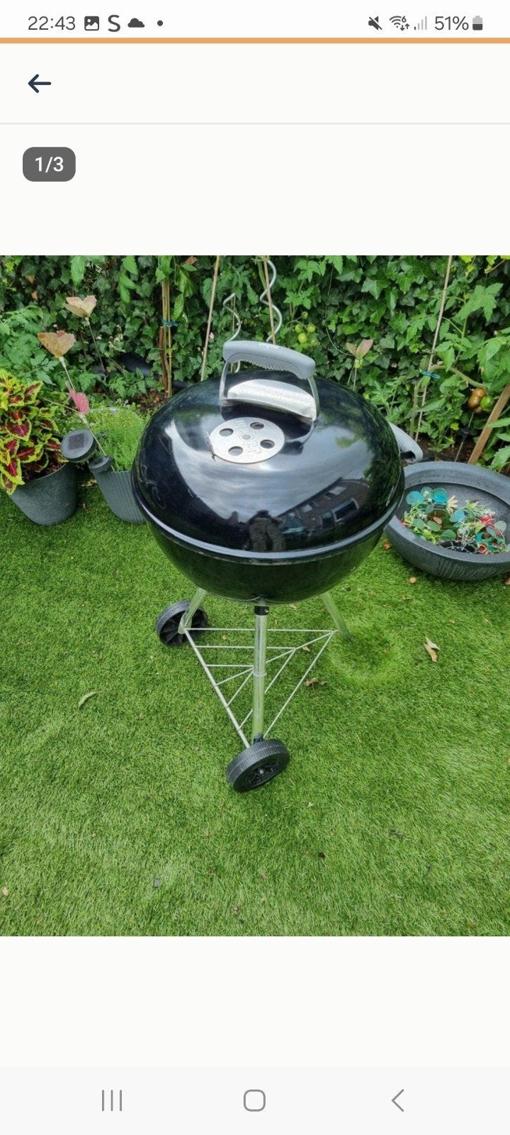 Zwarte houtskool barbecue met deksel, Tuin en Terras, Ophalen, Gebruikt