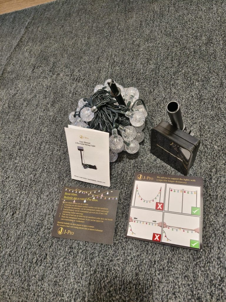 J-Pro Solar LED Lichtsnoer – Kristallen Bollen  (Retourgoed), Kunststof, Verzenden, Minder dan 50 watt, Zo goed als nieuw