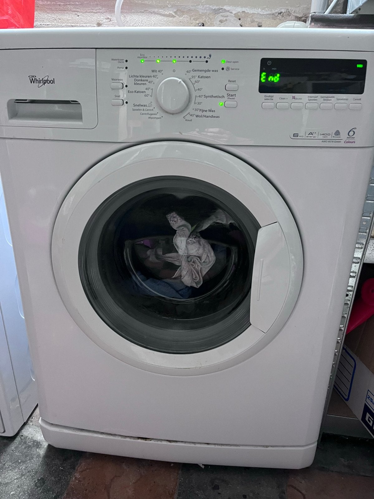 Whirlpool AWO 9576 Green Colours Wasmachine 6 KG A++, Witgoed en Apparatuur, 6 tot 8 kg, Ophalen, Gebruikt, 85 tot 90 cm