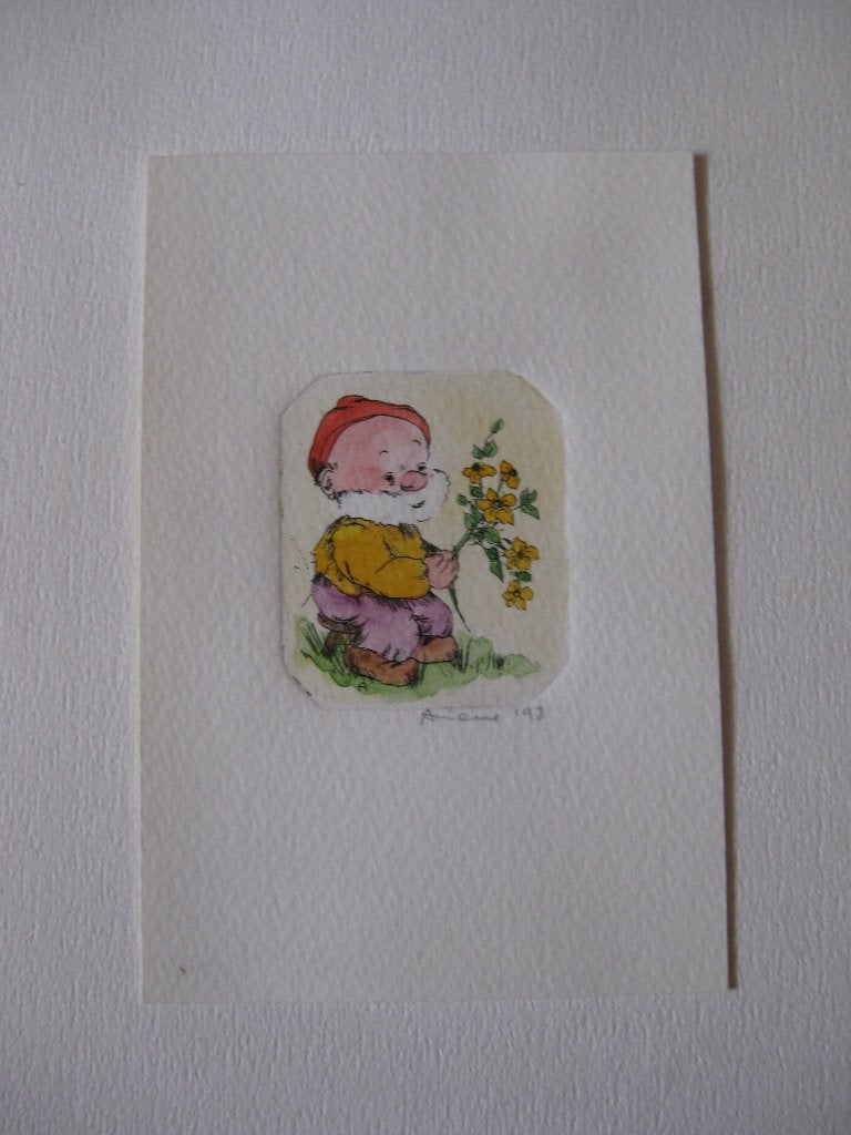 Handgekleurde ets van kabouter / prentje kinderkamer, Ophalen, Minder dan 50 cm, Oorspronkelijke maker, Overige typen