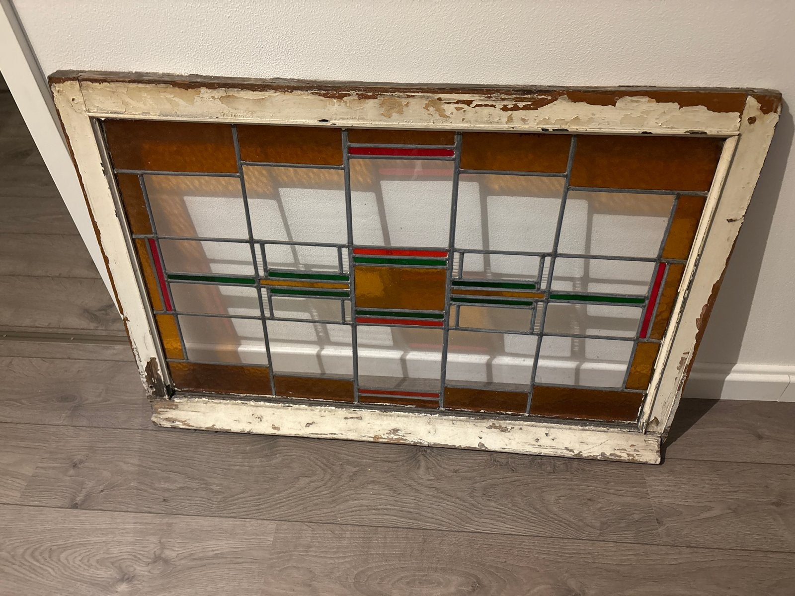 Antiek Glas-in-lood Raam - Uniek Design, Doe-het-zelf en Verbouw, Ophalen, Gevelraam of Ruit, Gebruikt, 80 tot 120 cm
