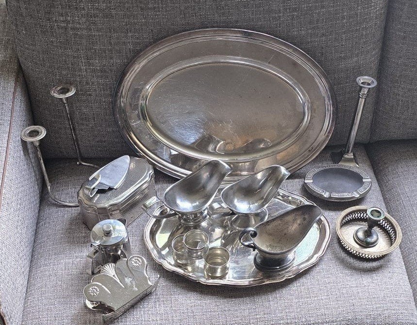 Oud servies waarvan de helft verzilverd, Antiek en Kunst, Ophalen