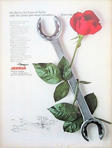 11 oude advertenties reclames Iberia vliegmaatschappij 67-72, Ophalen of Verzenden, Gebruikt, Kaart, Foto of Prent