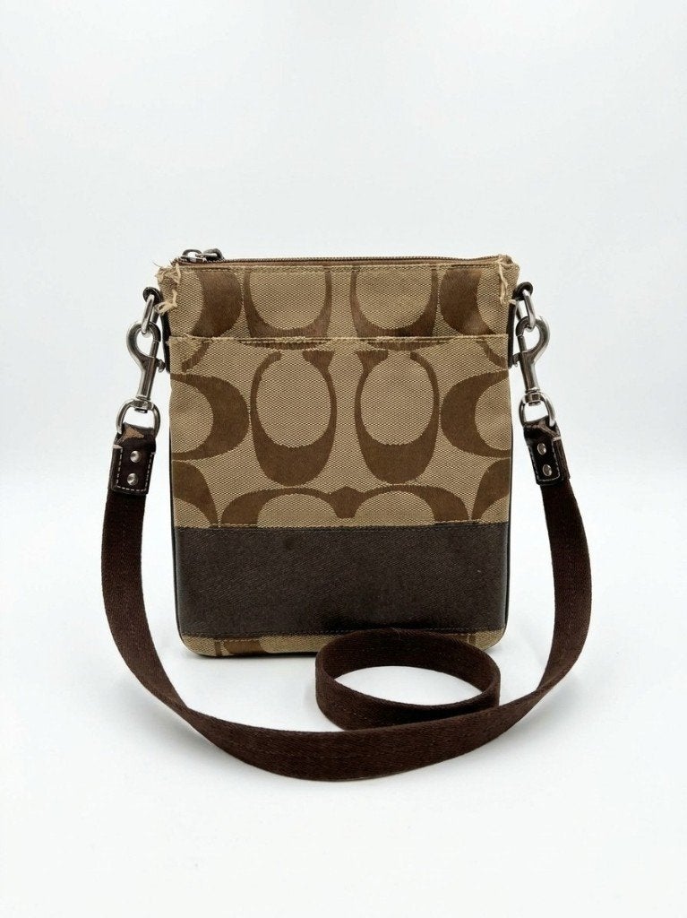 Coach Flat Crossbody beige bruin leer, Overige merken, Gebruikt, Beige, Ophalen of Verzenden