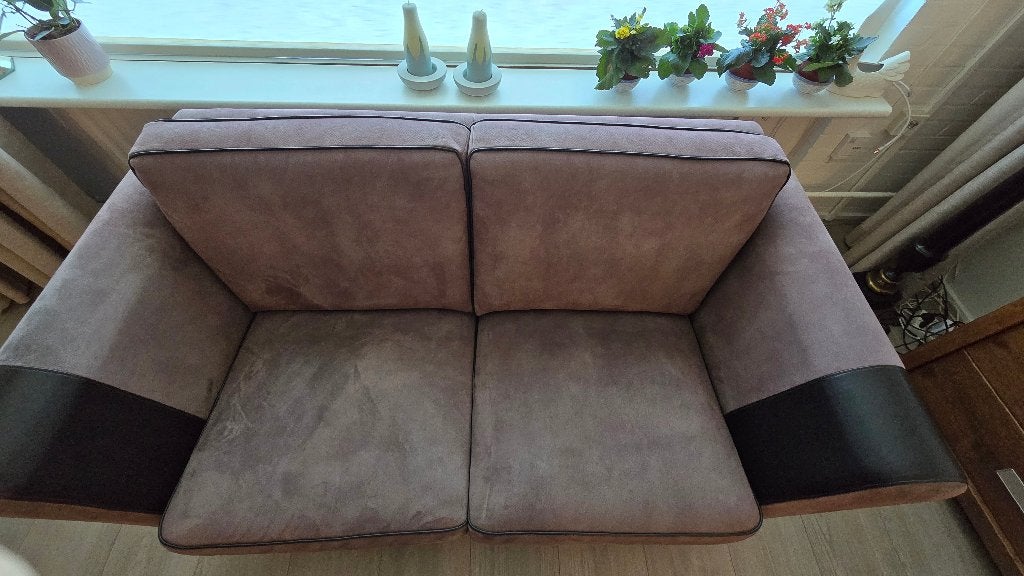 Suede Leren Z.G.A.N. Twee en Half Zits Bankje, Ophalen, Gebruikt, 150 tot 200 cm, Tweepersoons