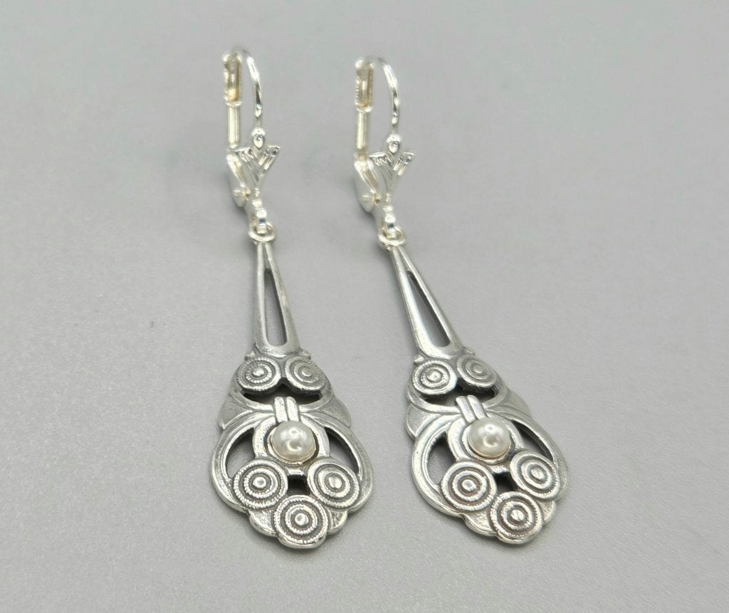 Zilveren Art Deco oorbellen met parel. 2026/348, Hangers, ., Nieuw, Ophalen of Verzenden