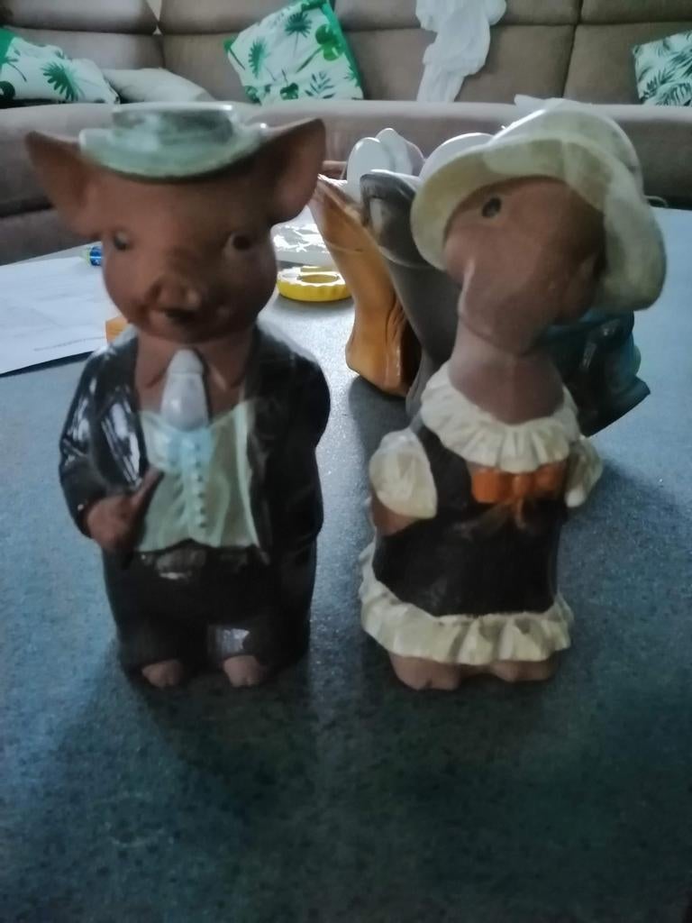 Leuk setje spaarpotten deftige varken en eend, Ophalen of Verzenden, Zo goed als nieuw, Steen, Aardewerk of Keramiek, Dier