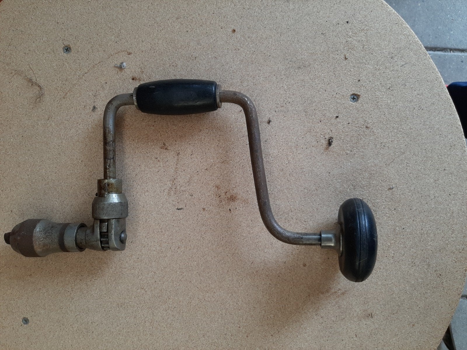 Vintage handboor, boorzwengel, boorkruk