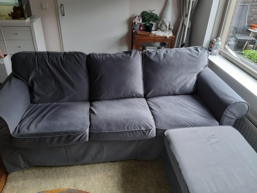 BankHOES Ektorp 3-zits bank en poef, Ophalen of Verzenden, 75 tot 100 cm, Driepersoons, 200 tot 250 cm