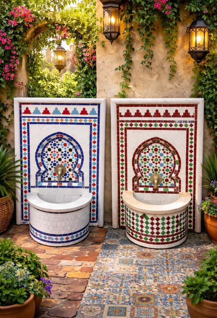 Marokkaanse Mozaïekfontein Zellige-stijl Rustieke, Tuin en Terras, Ophalen of Verzenden, Nieuw, Fontein