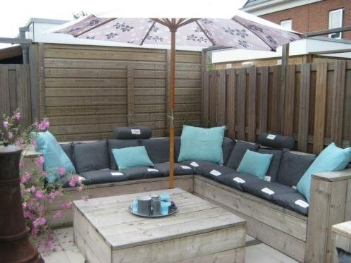 Unieke loungebank, complete loungeset van steigerhout, Ophalen, Nieuw