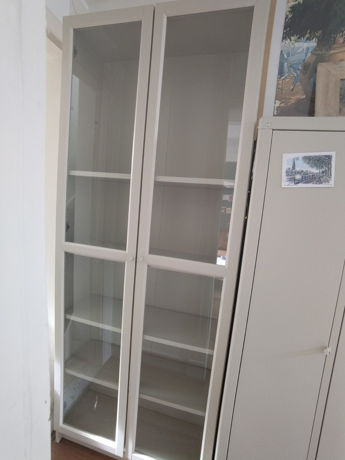 Ikea Billy Boekenkast met Oxberg Glasdeuren - Lichtgrijs, Huis en Inrichting, Ophalen, 200 cm of meer, Overige houtsoorten, 50 tot 100 cm