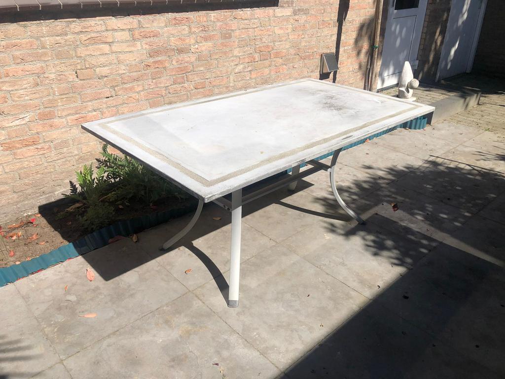 Tuintafel met hardstenen blad 160 x 90x 75 cm, Ophalen, Zo goed als nieuw, Rechthoekig, Overige materialen