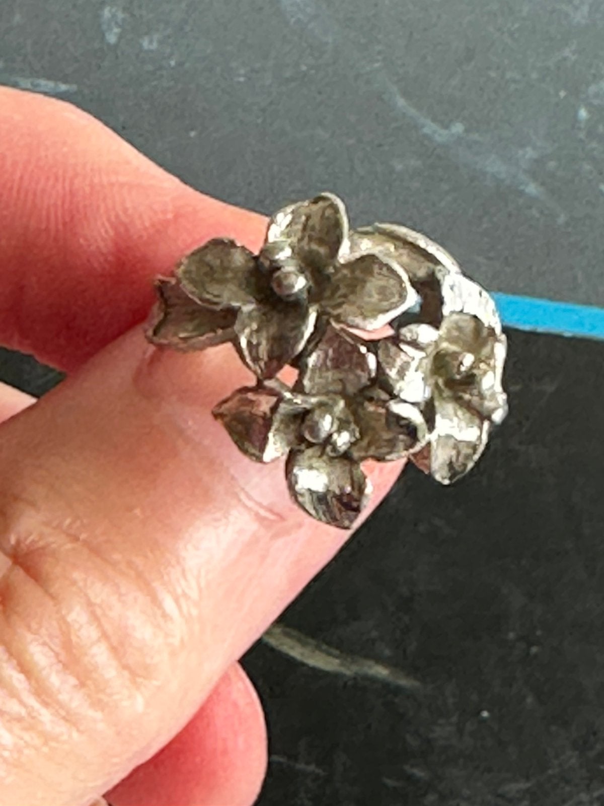 Avon oude verzilverde Orchideeën Ring verstelbaar, Ophalen of Verzenden
