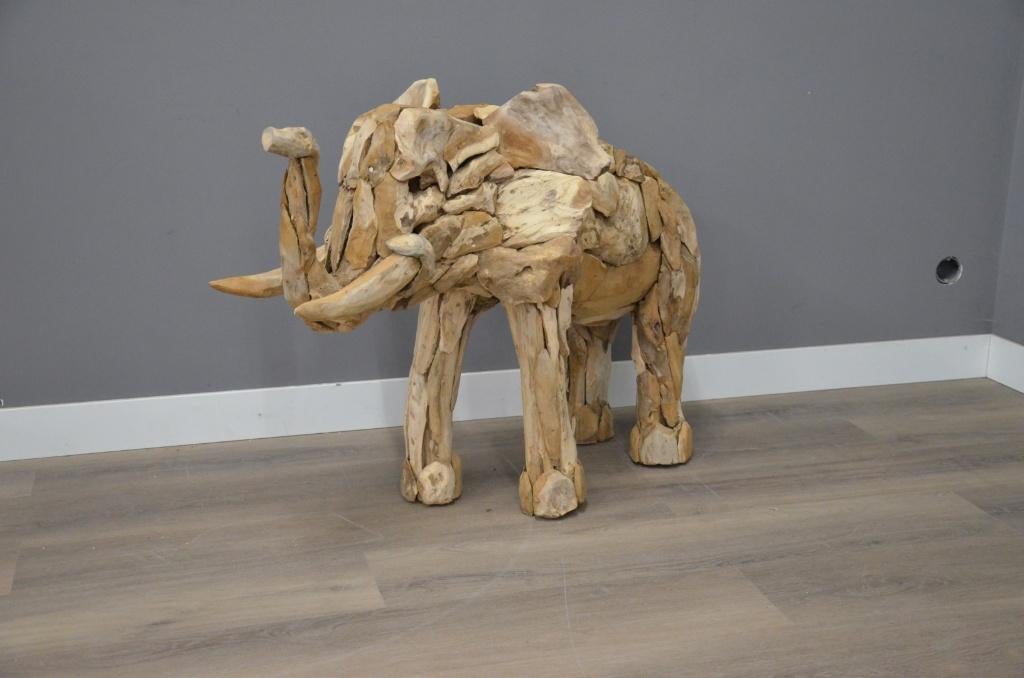 Handgemaakte Olifant van Teakhout (88 cm), Verzenden, Nieuw, Hout