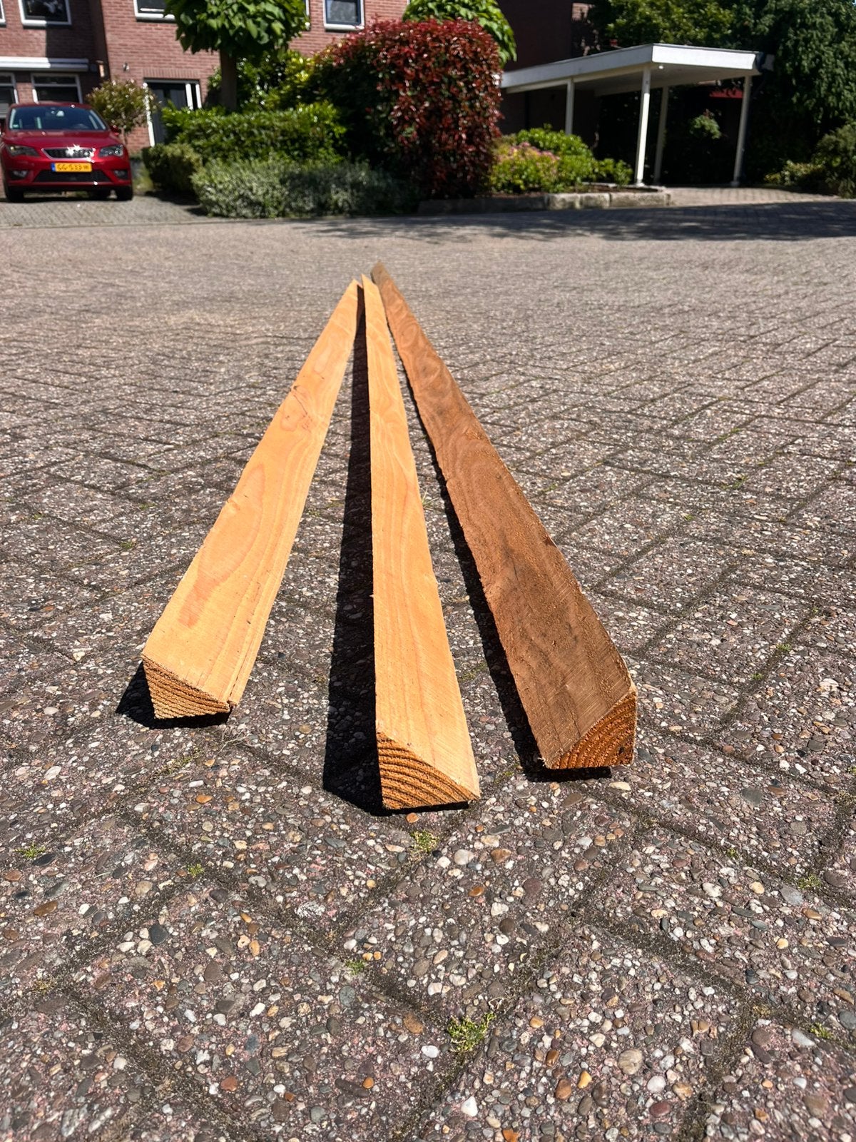 Opstand hoek 7x7, Doe-het-zelf en Verbouw, Hout en Planken, Ophalen, Zo goed als nieuw, Balk, Overige houtsoorten