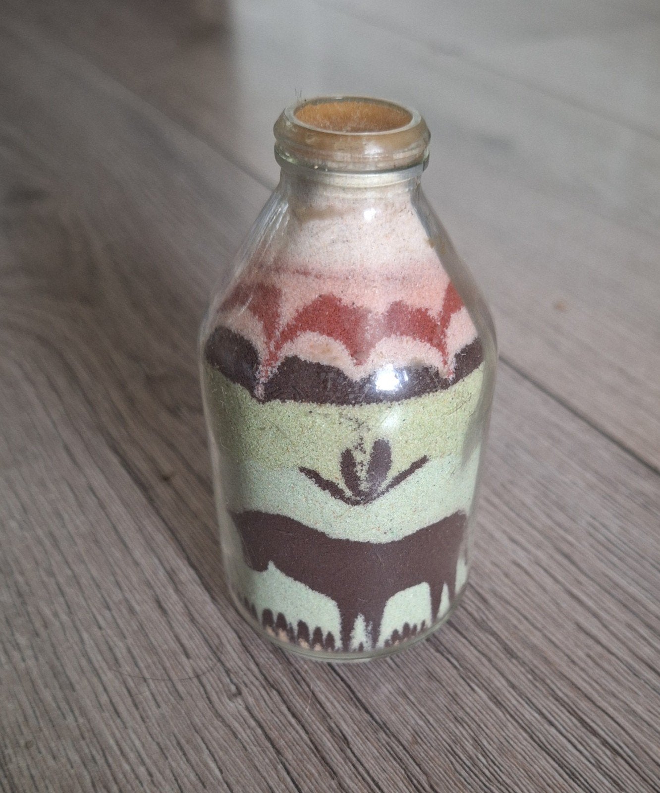 Decoratief flesje met zandkunst en paarden – 10 cm, Ophalen of Verzenden, Zo goed als nieuw, Glas