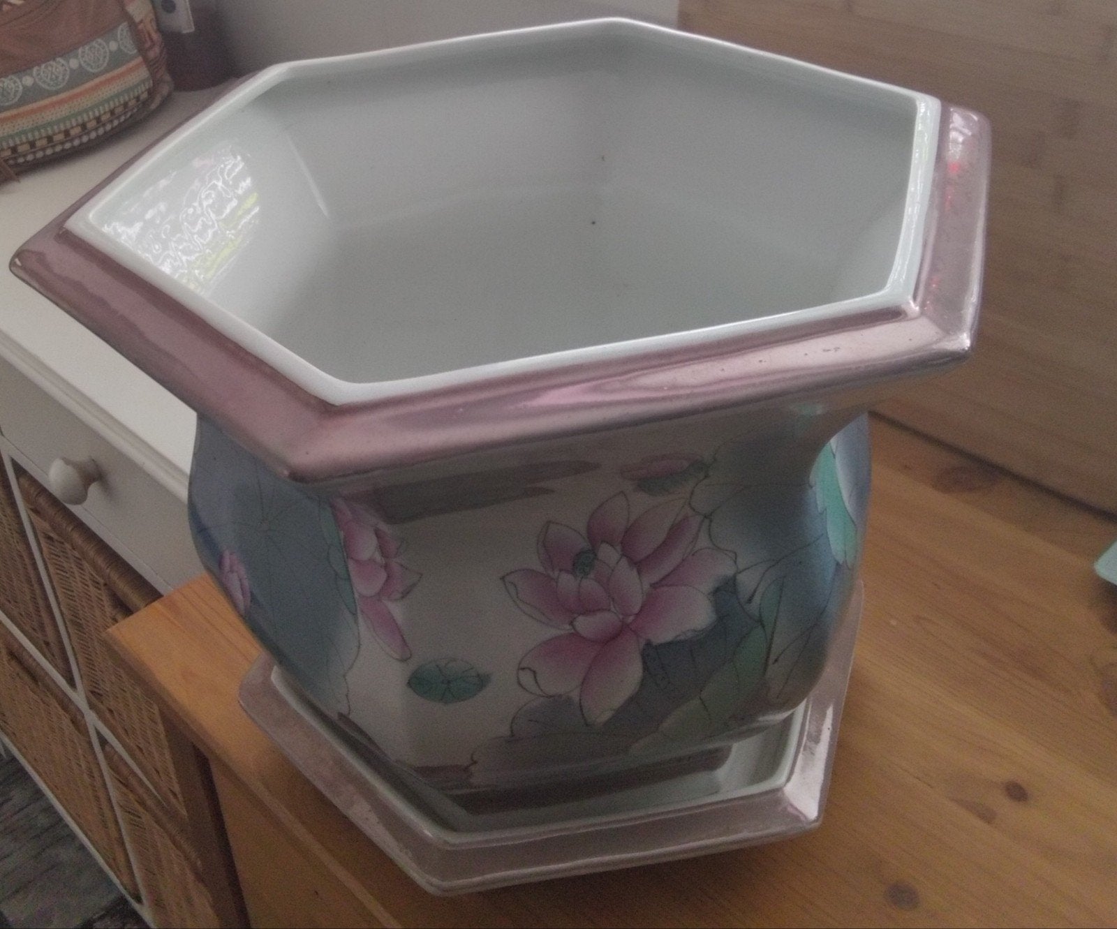 Grote Chinese bloempot plantenpot met schotel, Ophalen of Verzenden, Halfschaduw, Minder dan 100 cm