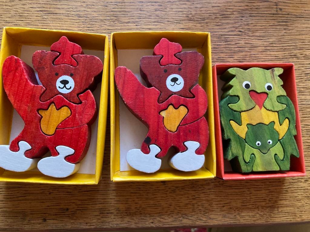 3 houten puzzeltjes, Ophalen of Verzenden, Minder dan 10 stukjes, Zo goed als nieuw