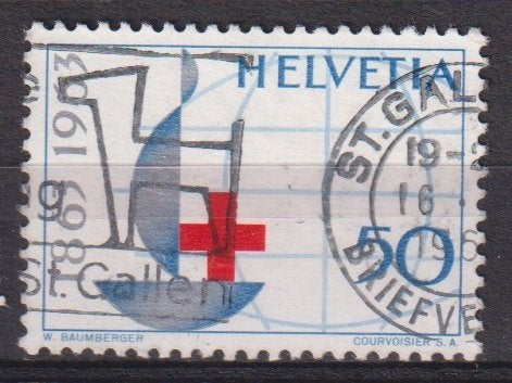 Zwitserland 1963 Rode Kruis 100 jaar, Postzegels en Munten, Verzenden, Gestempeld, Overige thema's