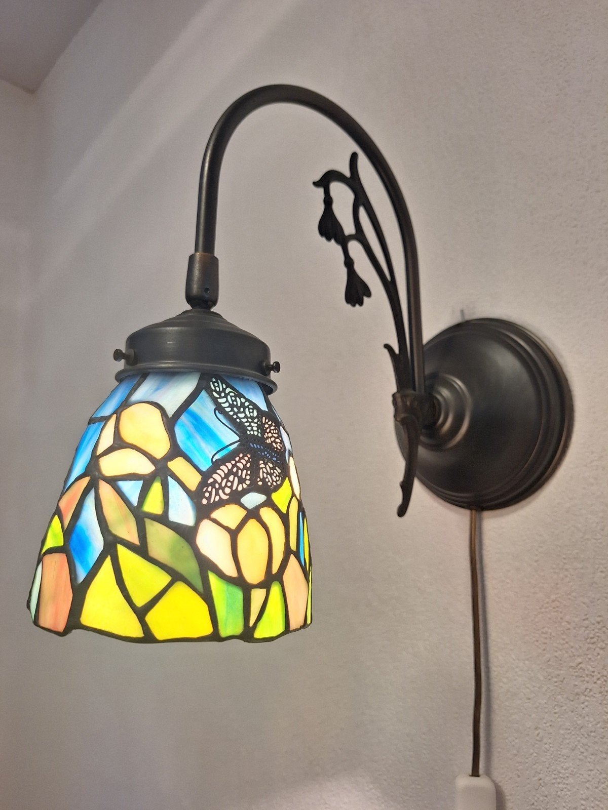 Tiffany wand schemerlamp glas in lood, Ophalen, Meerkleurig, E27 (groot), Overige merken