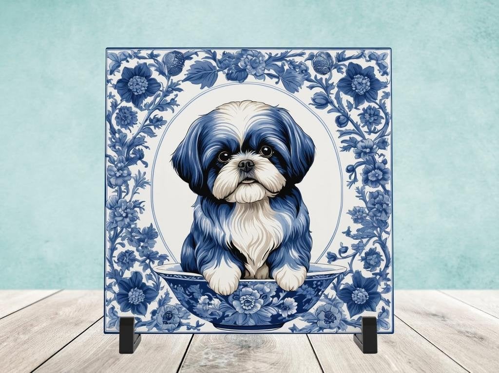 Shih-Tzu Delfts Blauw tegel incl voet, Ophalen of Verzenden, Nieuw