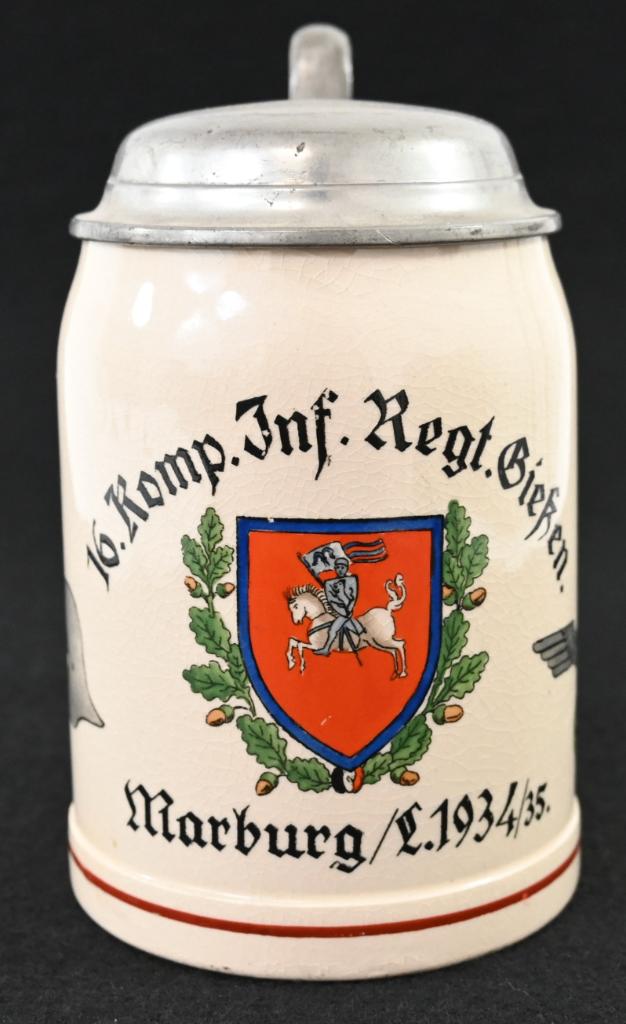 Vroege Wehrmacht 'Inf.Rgt.Gießen' Beer Stein, Verzenden, Landmacht, Duitsland, Overige typen