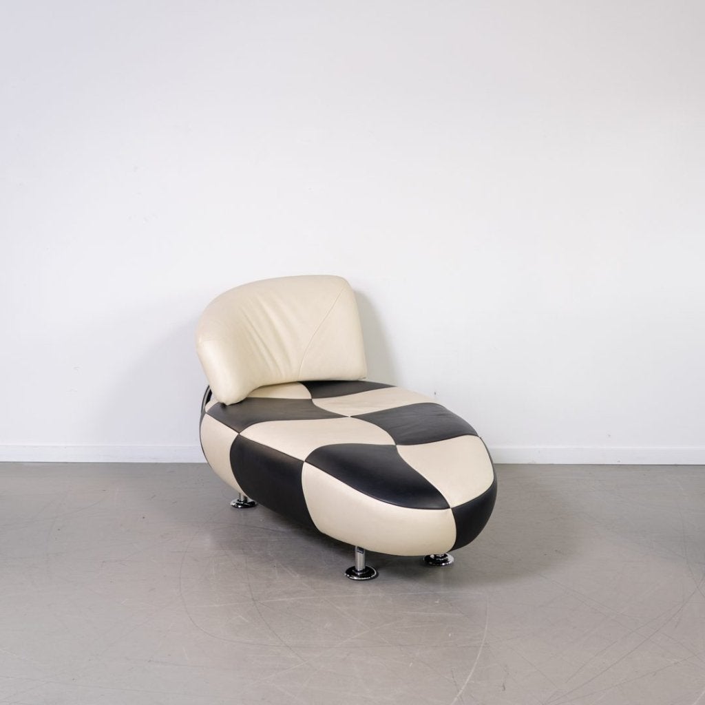 Leolux Kikko Chaise Longue Fauteuil Wit/Zwart Leer, Niet ingevuld, Gebruikt, Niet ingevuld, Niet ingevuld