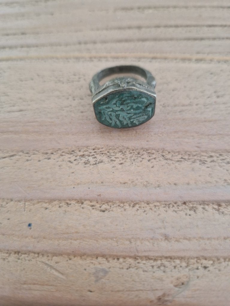 Tibetaanse zegelring met turquoise, maat 18,5., Ophalen of Verzenden, Zilver, Ring, Met edelsteen