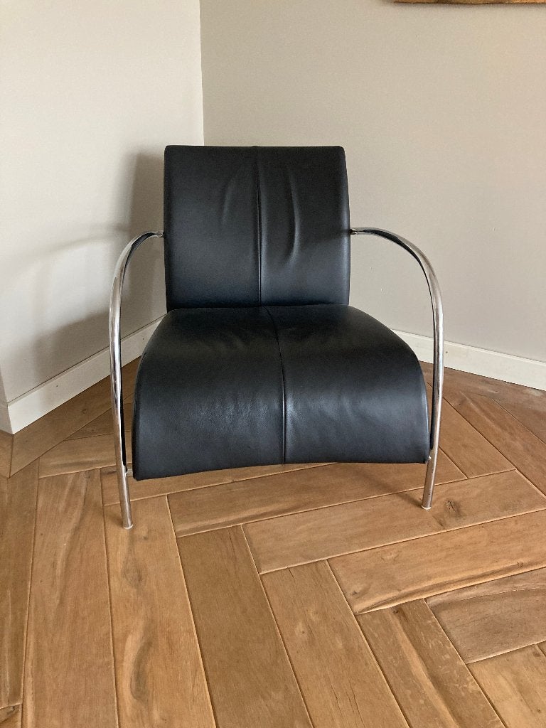 Mooie zwart leren fauteuil, Huis en Inrichting, Ophalen, Gebruikt, Design, 75 tot 100 cm