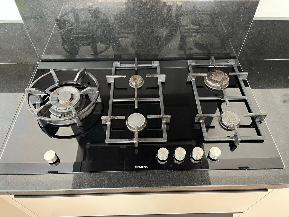 Siemens Schott Ceran Gasfornuis - 4 Kookzones en wokbrander, Ophalen, Gebruikt, 4 kookzones, Inbouw
