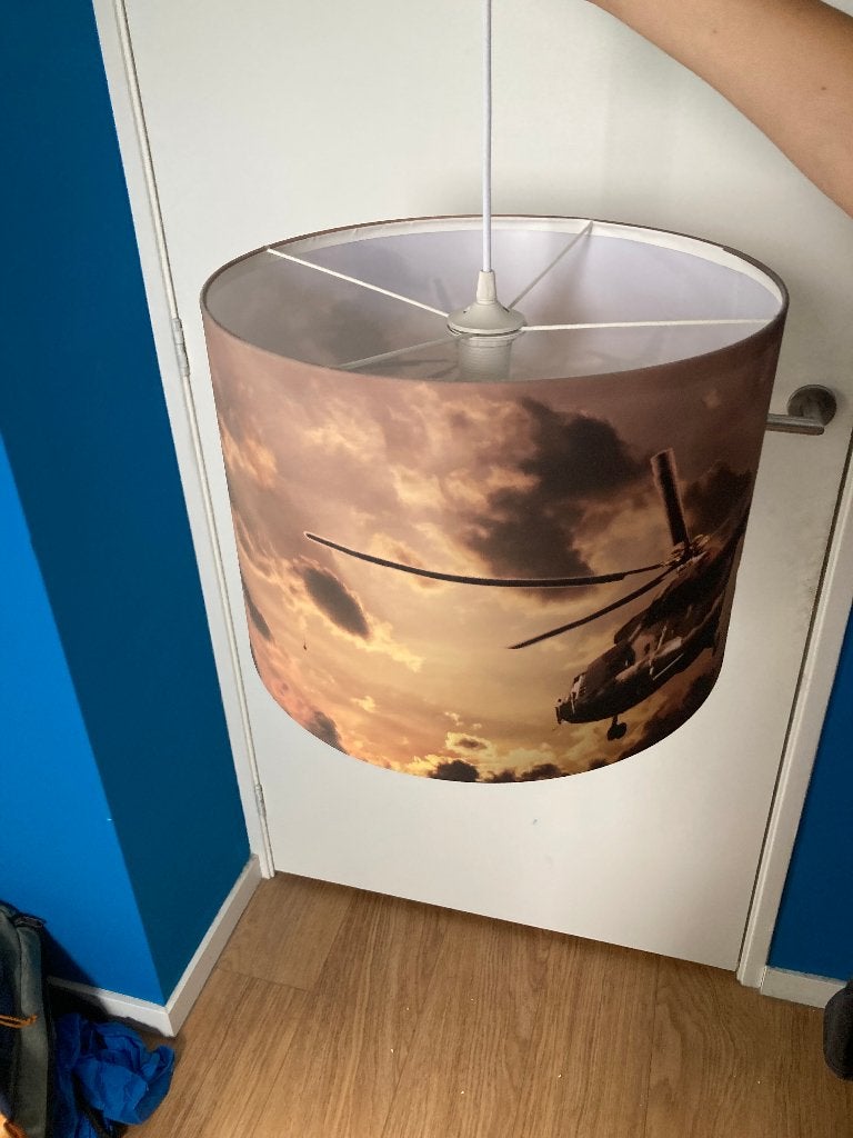 Lampenkap +  fitting. Motief: militaire helicopter(30x40x40), Hanglamp, Meerkleurig, Rond, 30 cm