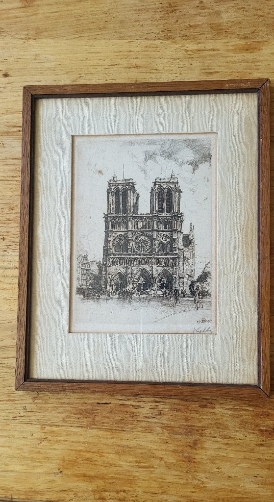 Ets Notre Dame (1926) van Kelly, Antiek en Kunst, Stadsgezicht, Ophalen of Verzenden, 14 cm, 20 cm